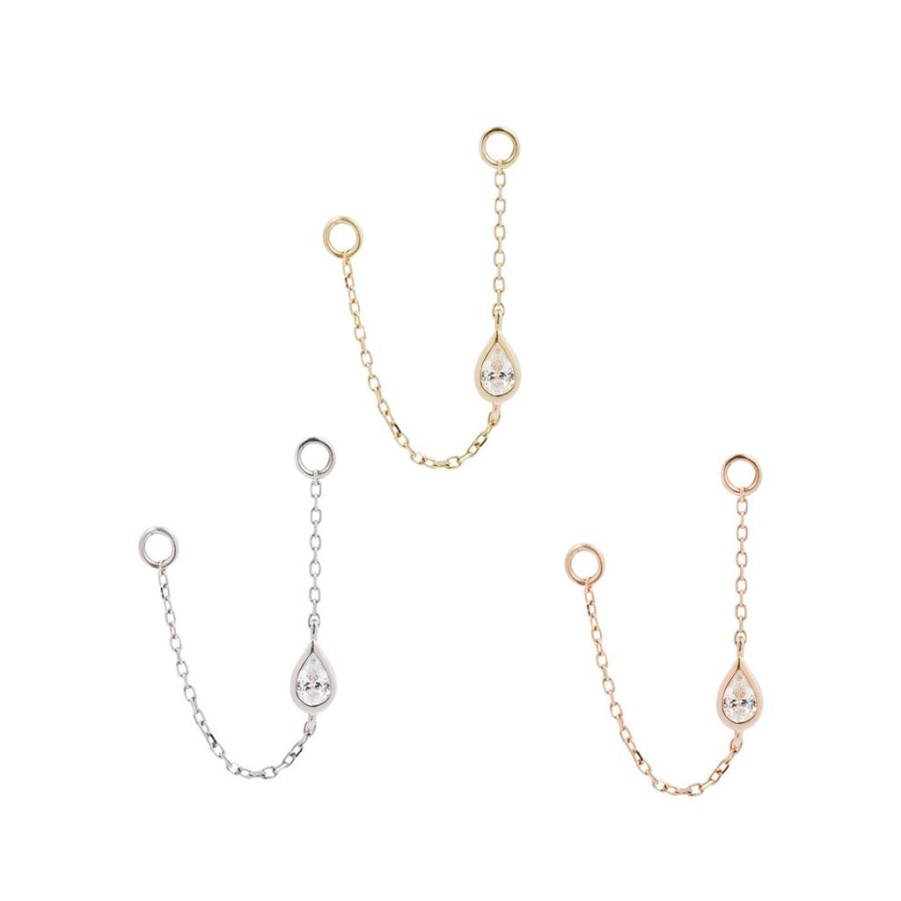 Threadless Ends Buddha Jewelry Organics | Teardrop Cz Chain - Solid 14Kt Gold