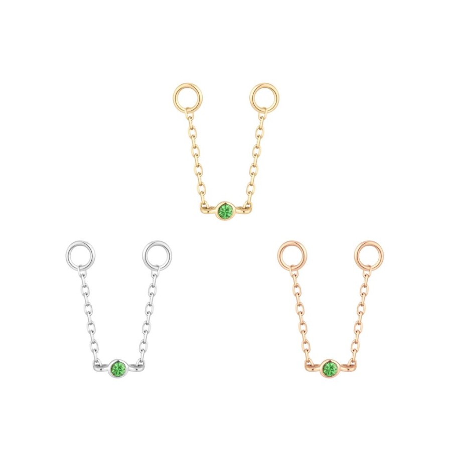 Threadless Ends Buddha Jewelry | Round Center - Tsavorite - Gold Chain