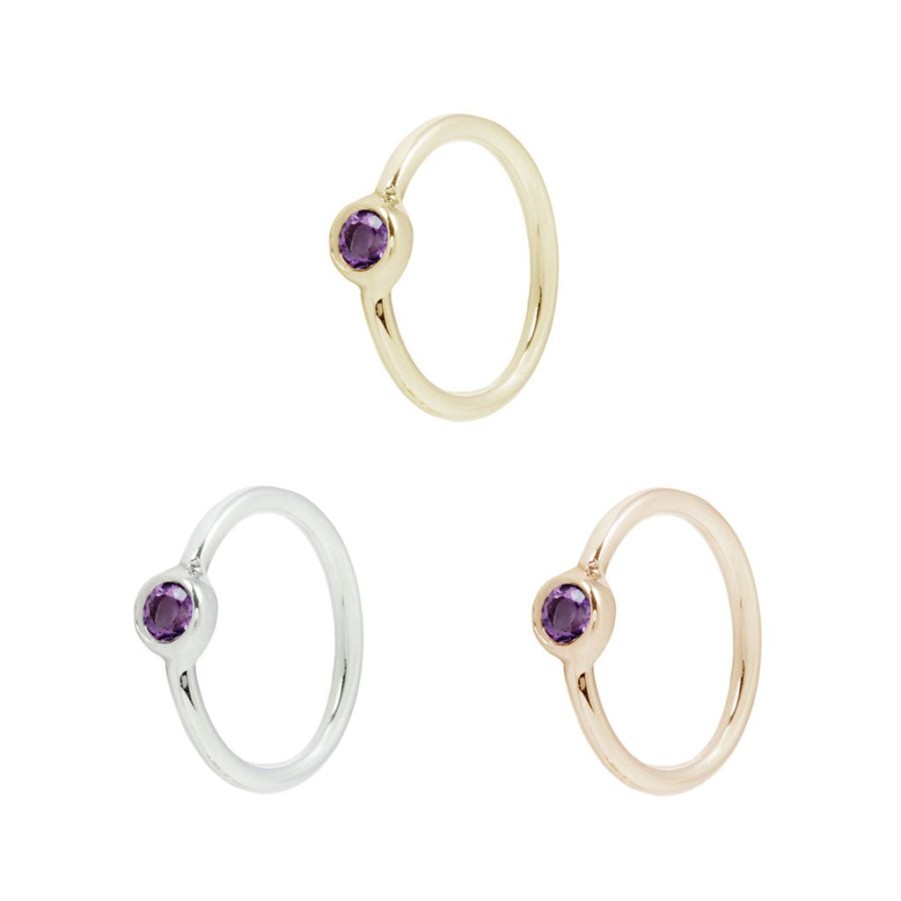 Clickers + Rings Buddha Jewelry Organics | Fixed Bezel Bead Ring 2Mm Amethyst - Side Set Facing