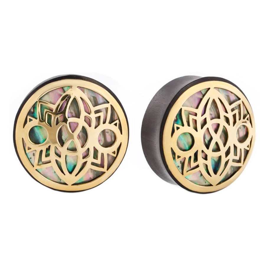 Plugs + Eyelets Buddha Jewelry Organics | Indah Moon Plug - Brass + Abalone