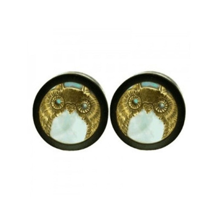 Plugs + Eyelets Buddha Jewelry Organics | Owl Plugs - Brass + Mother Of Pearl