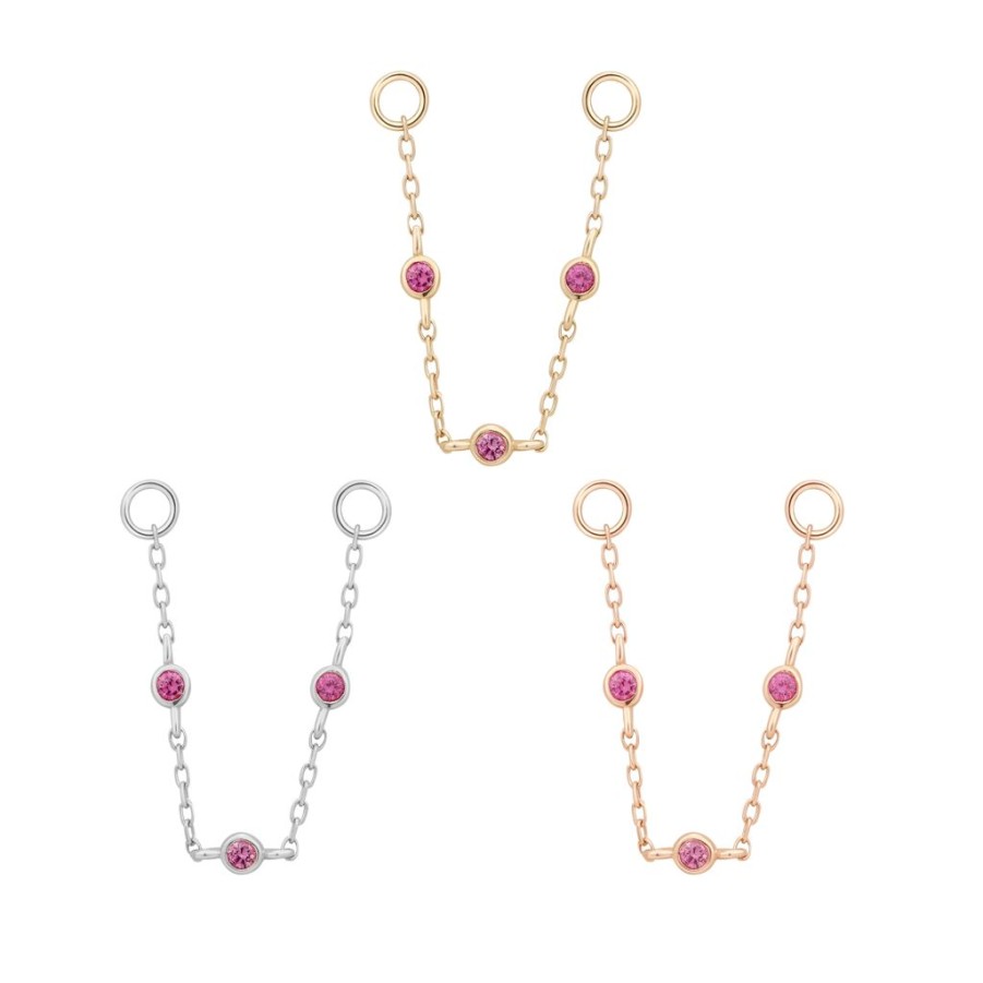 Threadless Ends Buddha Jewelry | 3 Bezel Pink Sapphire Chain