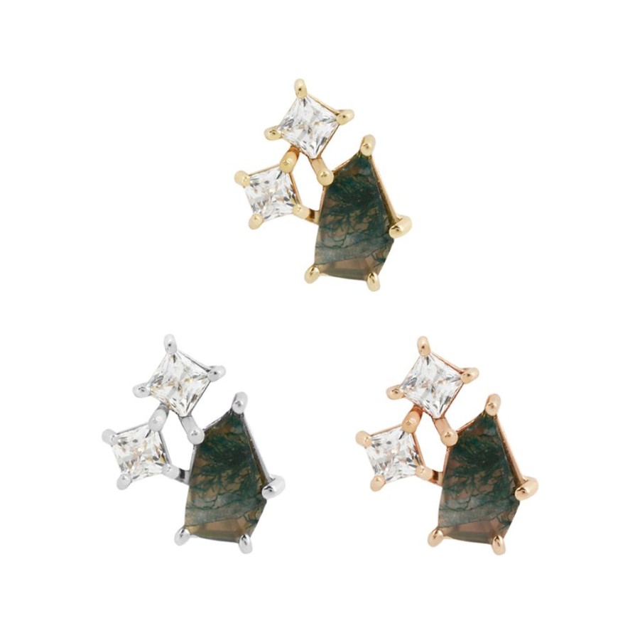 Threadless Ends Buddha Jewelry Organics | Lyra - Moss Agate + Cz - Threadless End