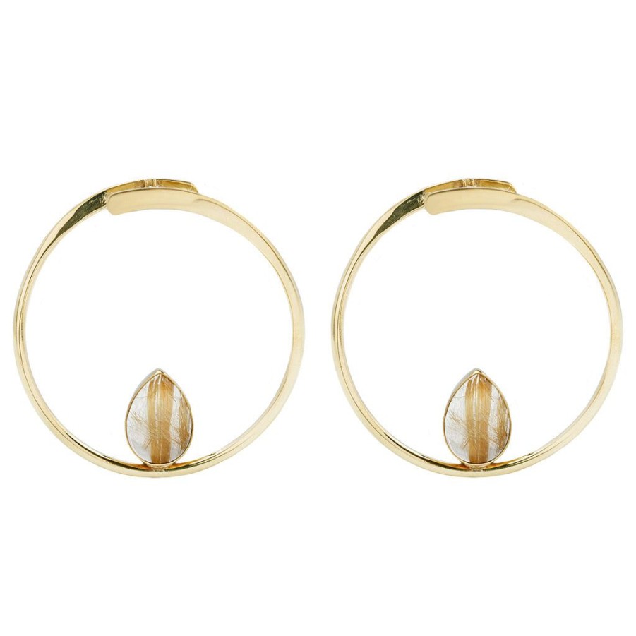 Threadless Ends Buddha Jewelry Organics | Stay Sexy Earrings - Brass + Golden Rutilated Quartz